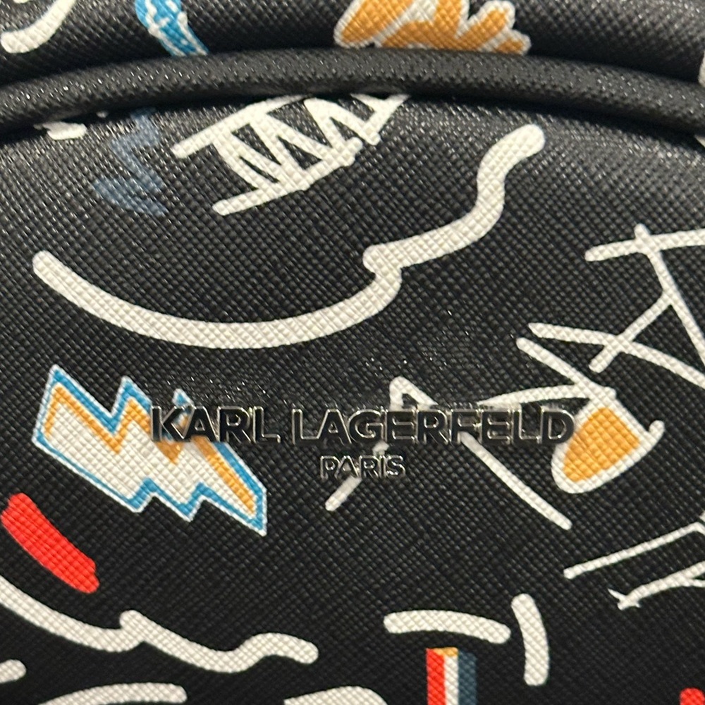 Karl Lagerfeld Paris Adele All Over Logo Full Size Backpack Black - NWOT - Picture 9 of 14